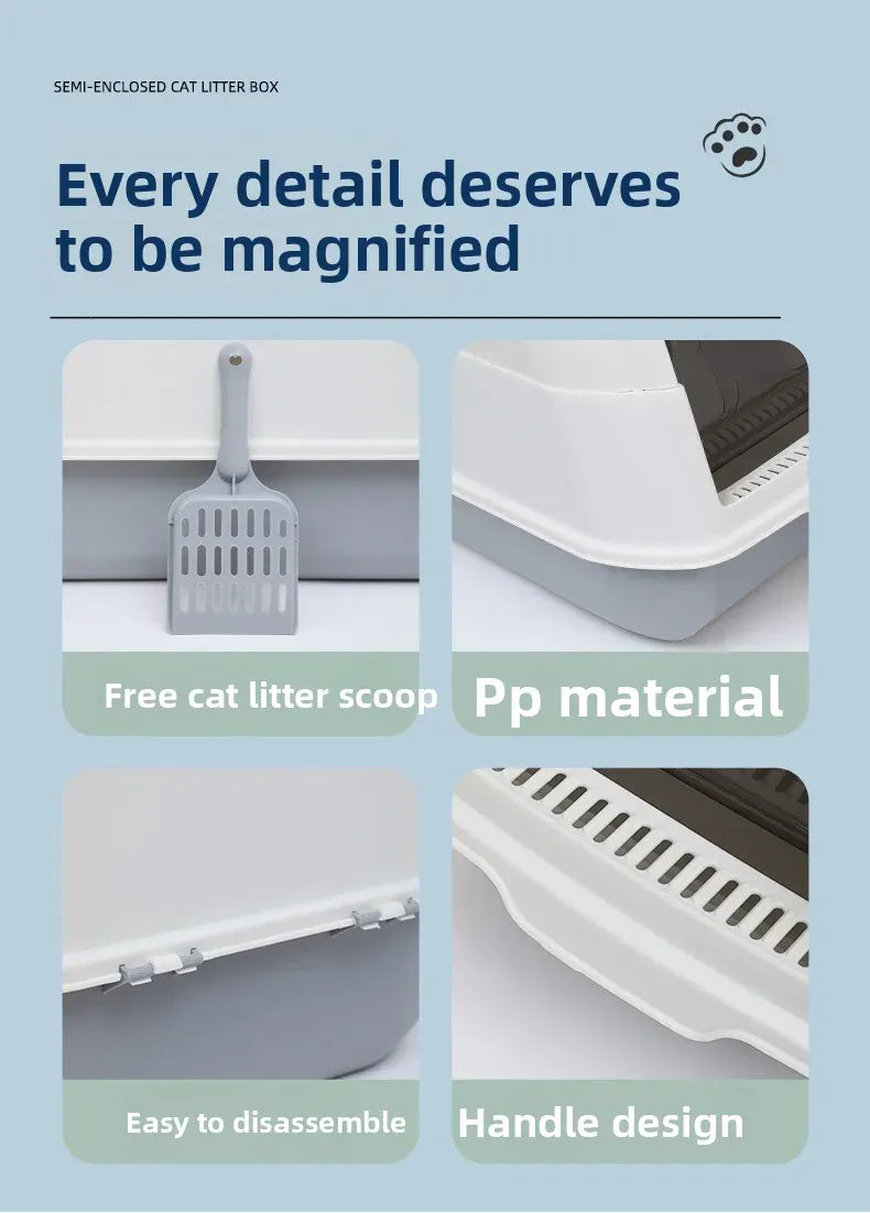 Enclosed Cat Litter Bowl With Scoop Plastic Totally Closed Design For Easy Cleaning MSP003-1