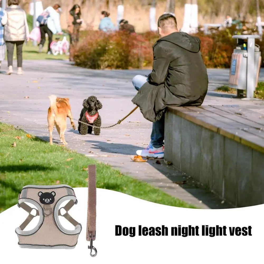 LED Dog Harness Illuminated Fiber Customizable Set for Nighttime Wal