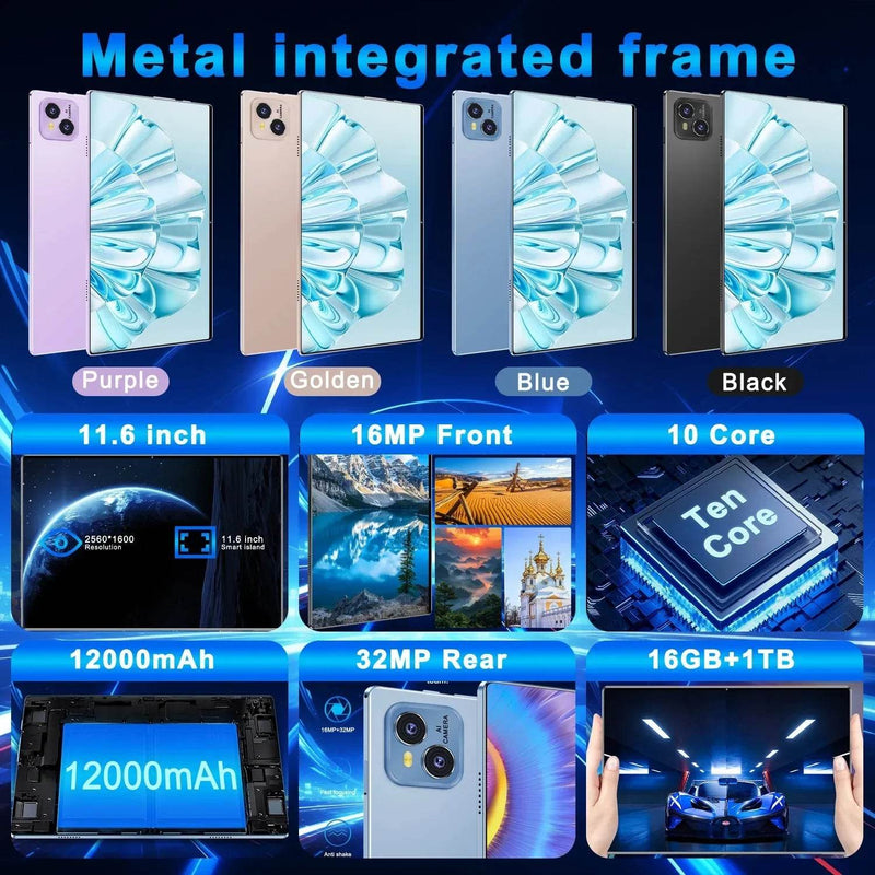 2025 5G Tablet Android 13.0 Brand New 11.6 inch 16GB RAM 1TB ROM Tablet 16MP 32MP - Loja Manuel Coelho