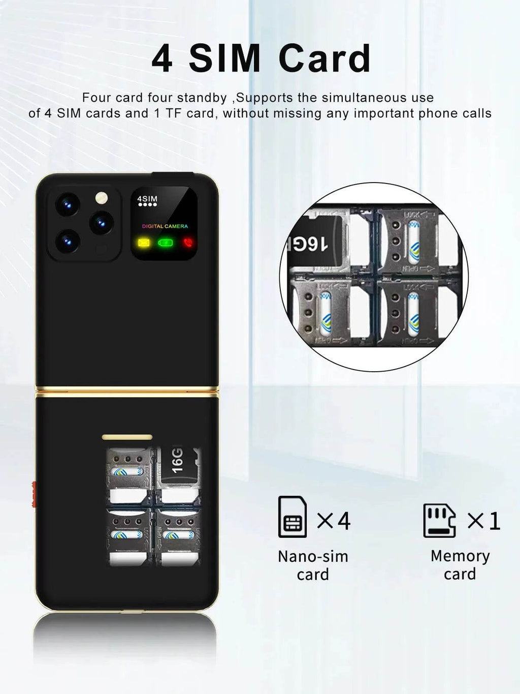 Mobile Phone New Flip 4 SIM Card Speed Dial Magic Voice - Loja Manuel Coelho