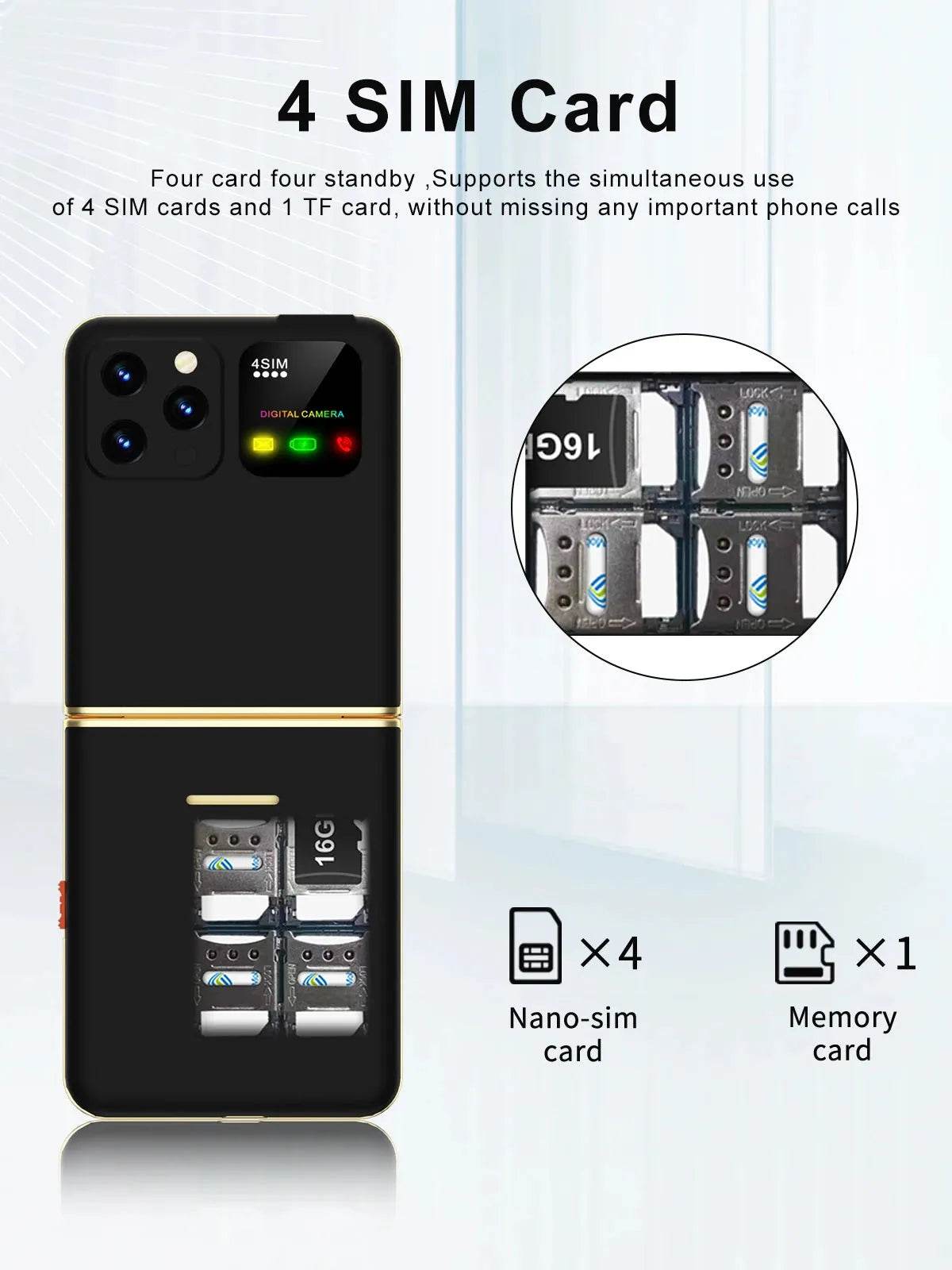 Mobile Phone New Flip 4 SIM Card Speed Dial Magic Voice - Loja Manuel Coelho
