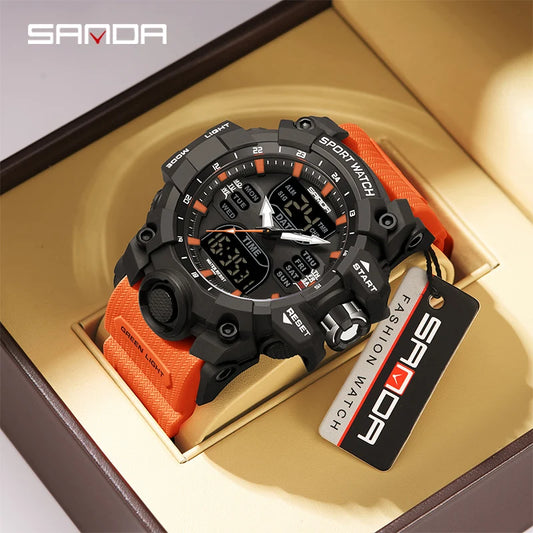 SANDA Luxury G Style Men's Electronic Watch Outdoor Sports LED Analog Digital Chronograph