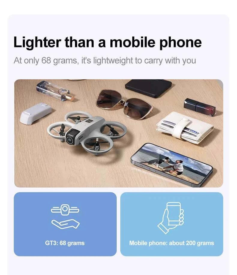 GT3 Mini With LED Foldable Drone GPS 8K HD Dual Camera Brushless Motor