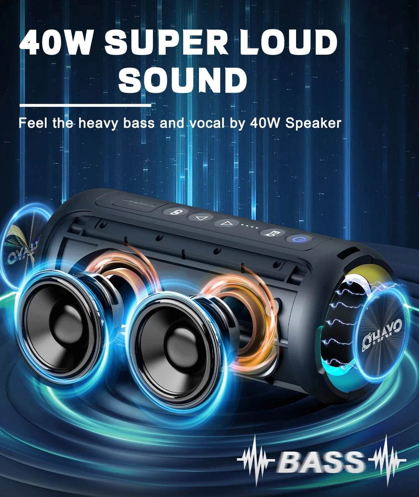 Ortizan Bluetooth Speakers 40W Enhanced Bass Portable Outdoor Wireless