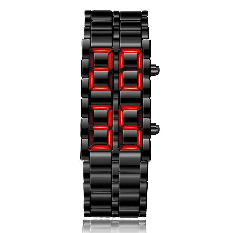 Fashion Mens Digital Lava Wrist Watch Men Black Full Metal Red Blue LED Display Watches