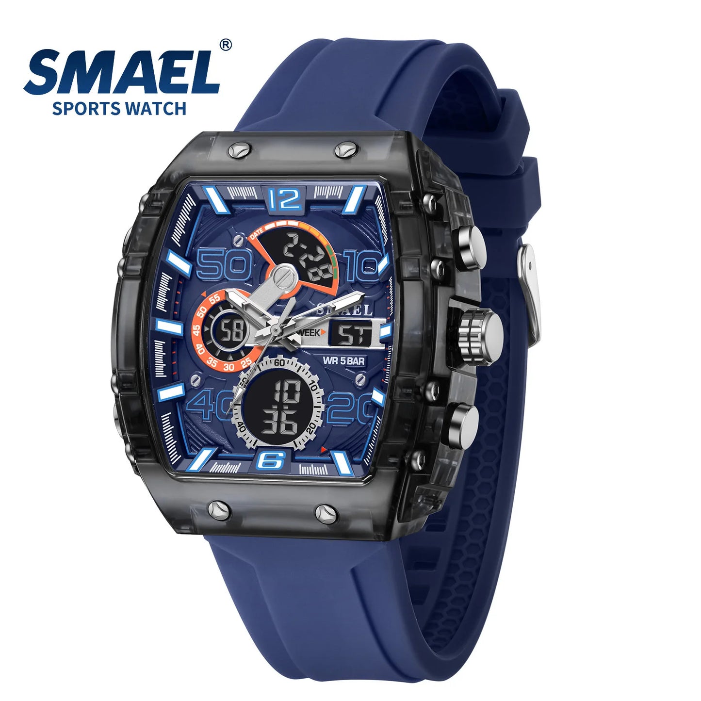 SMAEL 8109 New Men's Watch Multifunctional Sports 50M Waterproof Dual Display