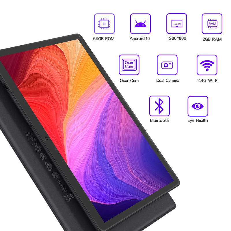 PRITOM 10 Inch Tablet PC with SIM Slot Android 13 64 GB Quad Core Touch Screen
