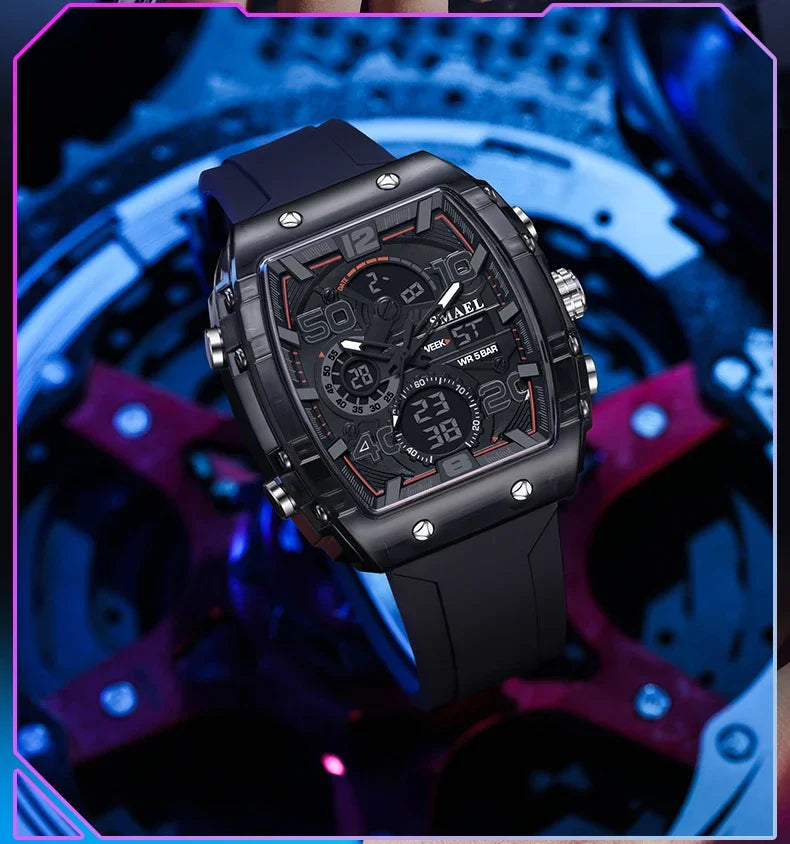 SMAEL 8109 New Men's Watch Multifunctional Sports 50M Waterproof Dual Display