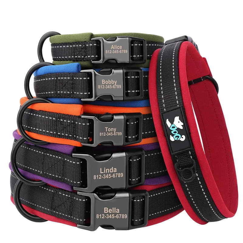 Reflective Personalized Dog Collar Engrave ID Nylon Collars Soft Padded - Loja Manuel Coelho