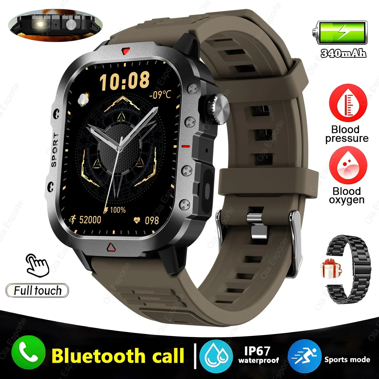 New For Huawei Xiaomi Military GPS Smart Watch Men Flashlight Compass Waterproof