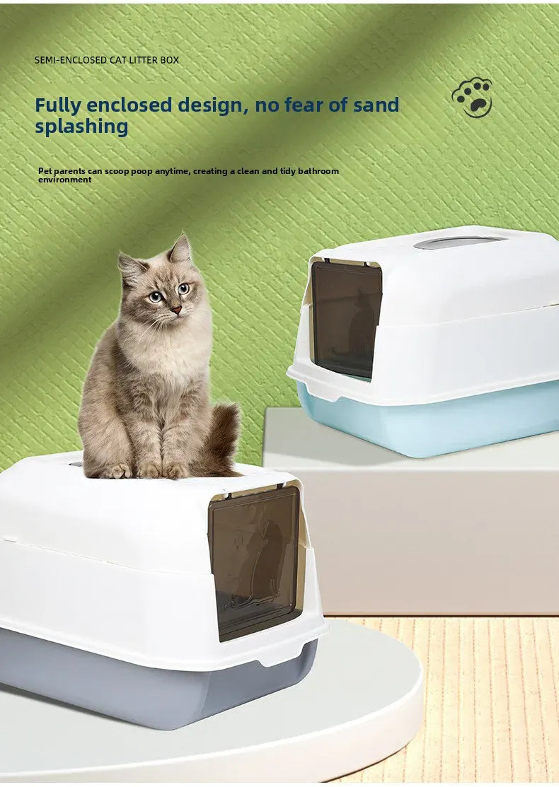 Enclosed Cat Litter Bowl With Scoop Plastic Totally Closed Design For Easy Cleaning MSP003-1