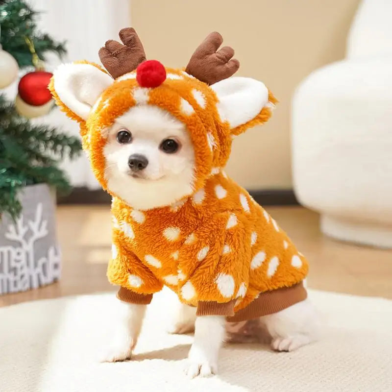 Puppy Christmas Elk Outfit Pet Cosplay Dog Clothes Christmas Fleece Elk Dog Cold Weather Outfits Winter Wear Pet Apparels For