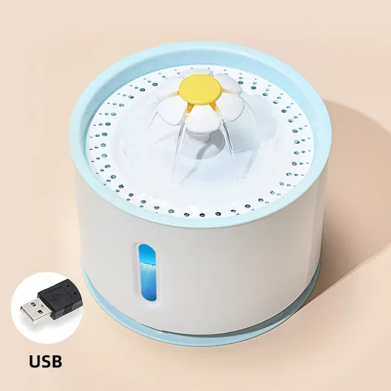 automatic pet water fountain LED with USB connection for easy use and convenient feeding.