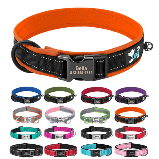 Reflective Personalized Dog Collar Engrave ID Nylon Collars Soft Padded