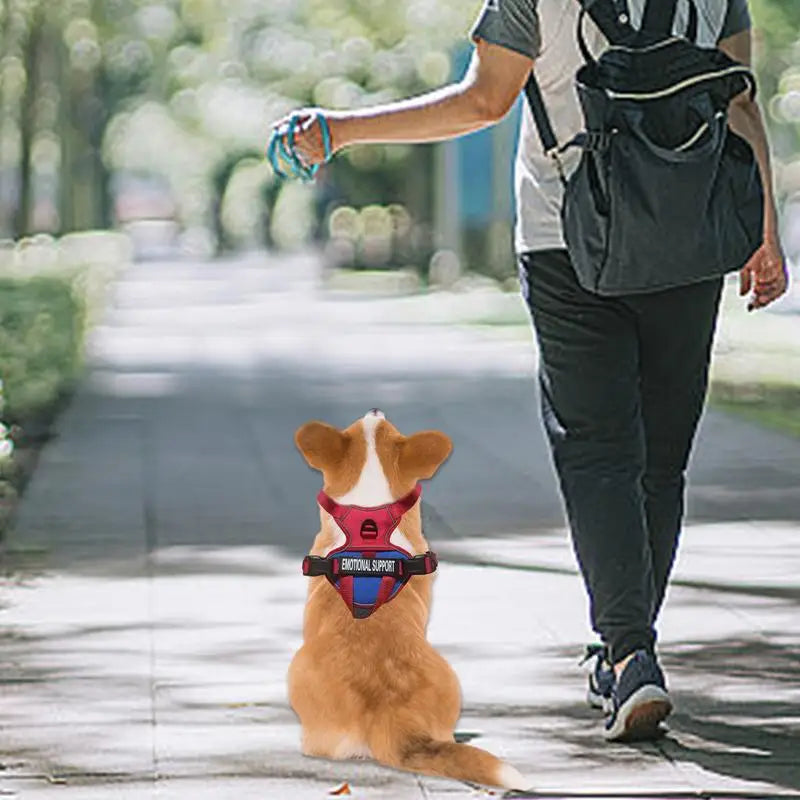 No Pull Dog Harness Medium Fiber Training Harness Adjustable on a dog walking with its owner in a park.
