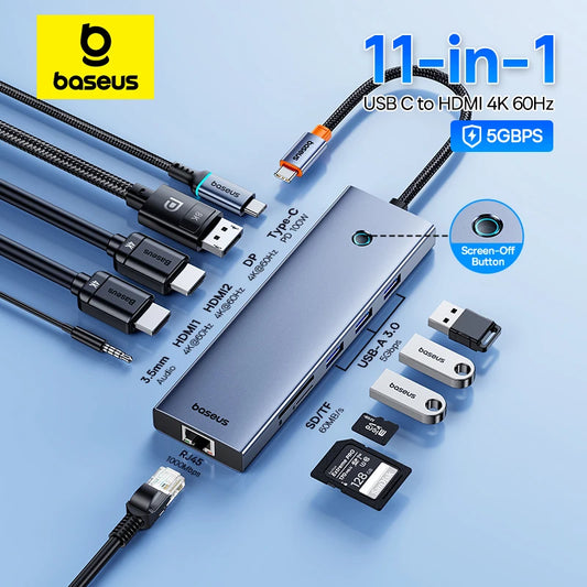 Baseus USB 3.0 Hub to HDMI DP 4K 60Hz Docking Station 11-In-1 Type C