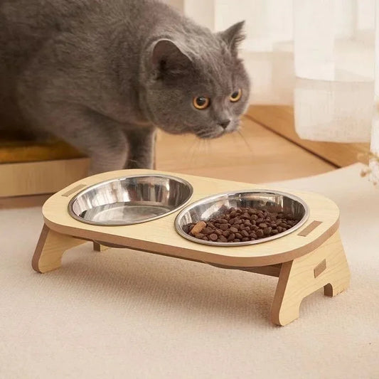 Wooden Elevated Dog Bowls with Stand Adjustable Raised Puppy Cat Food Water Bowls