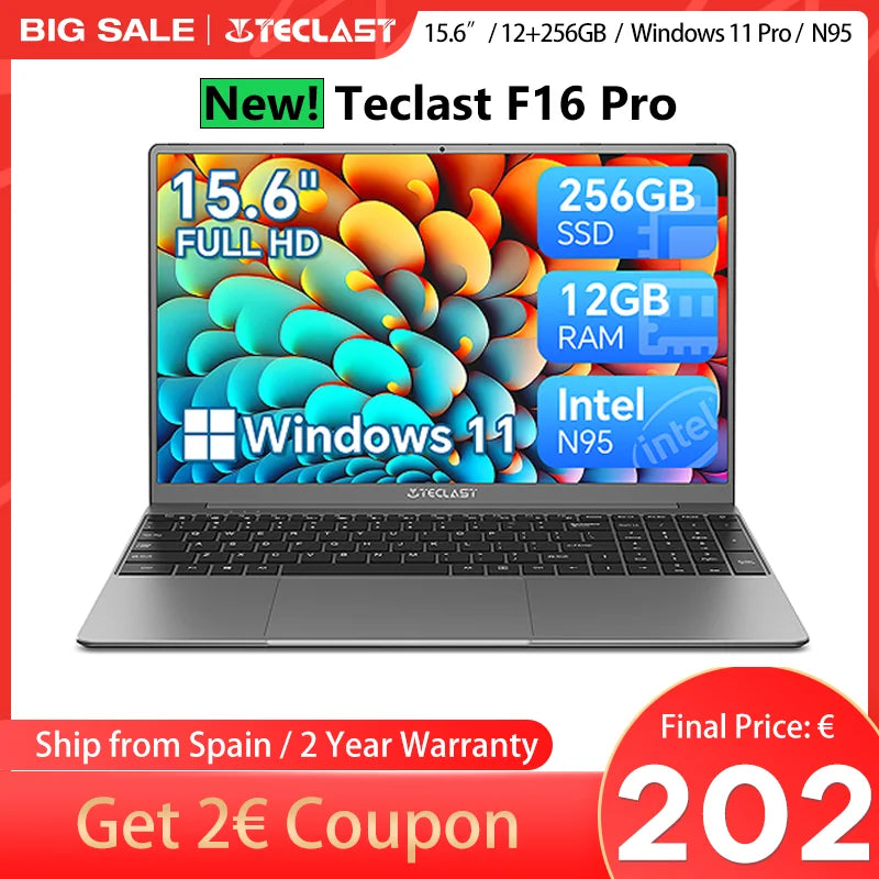 【New】 Teclast F16Pro Laptop 15.6 inch, 12GB + 256GB / 16GB + 512GB, for CPU Intel N95 - Loja Manuel Coelho