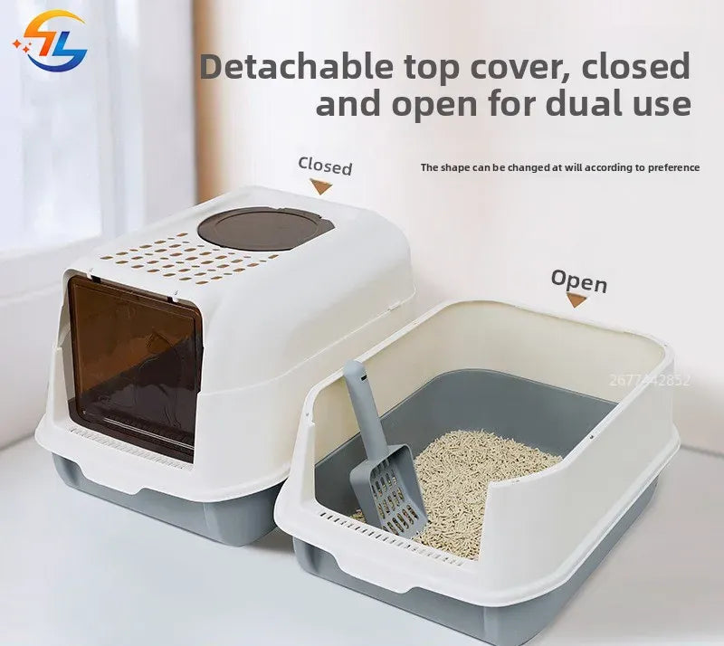 Enclosed Cat Litter Bowl With Scoop Plastic Totally Closed Design For Easy Cleaning MSP003-1