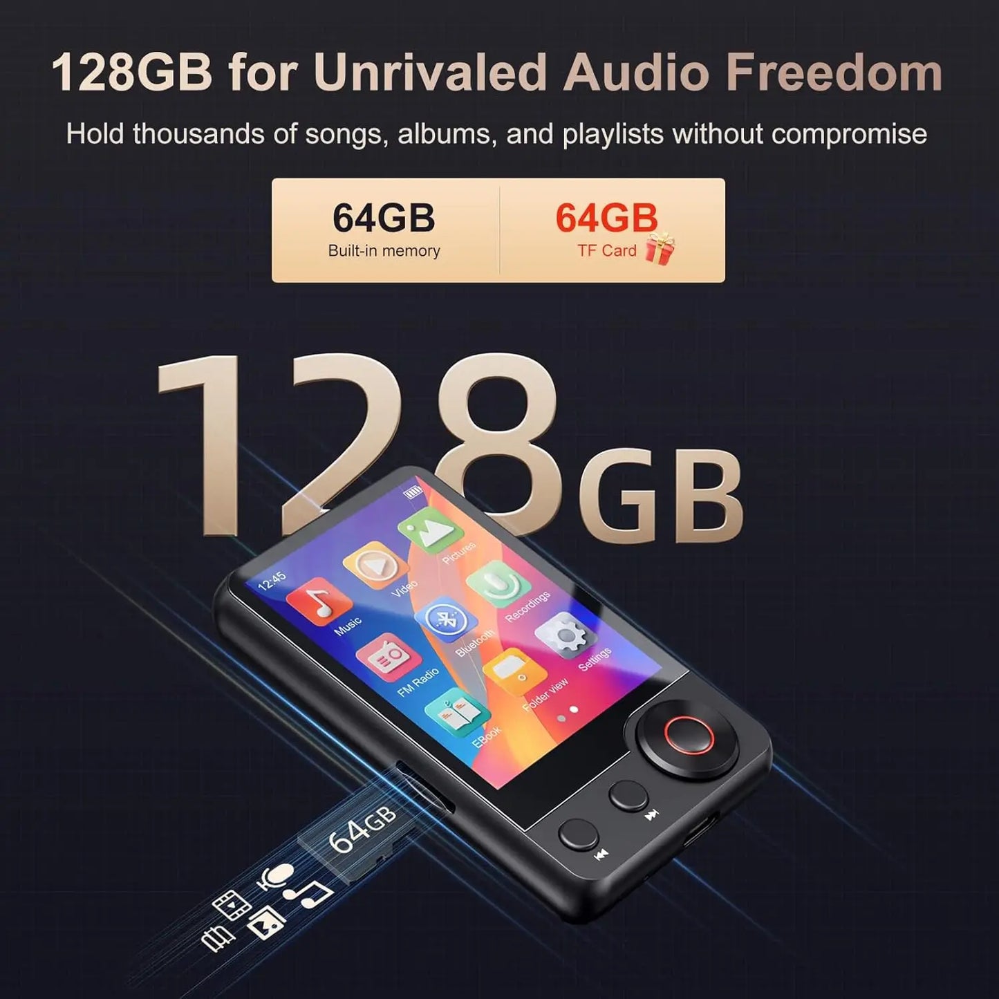 MECHEN 128GB MP3 Player with Bluetooth 5.3, 2.4’ Portable Full Touchscreen Music Player