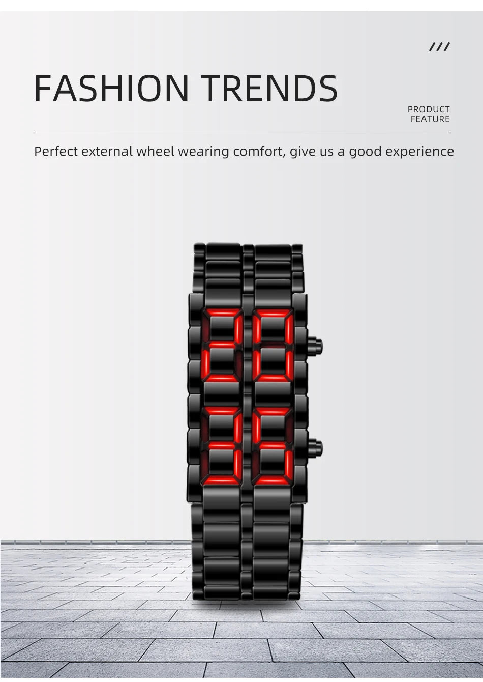Fashion Mens Digital Lava Wrist Watch Men Black Full Metal Red Blue LED Display Watches