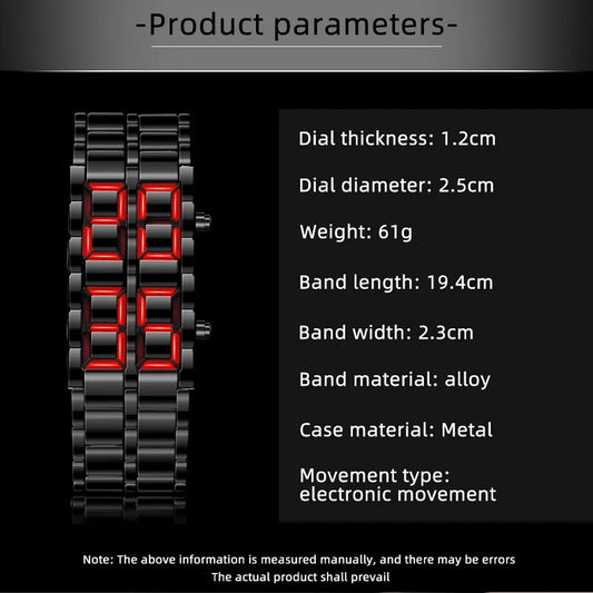 Fashion Mens Digital Lava Wrist Watch Men Black Full Metal Red Blue LED Display Watches