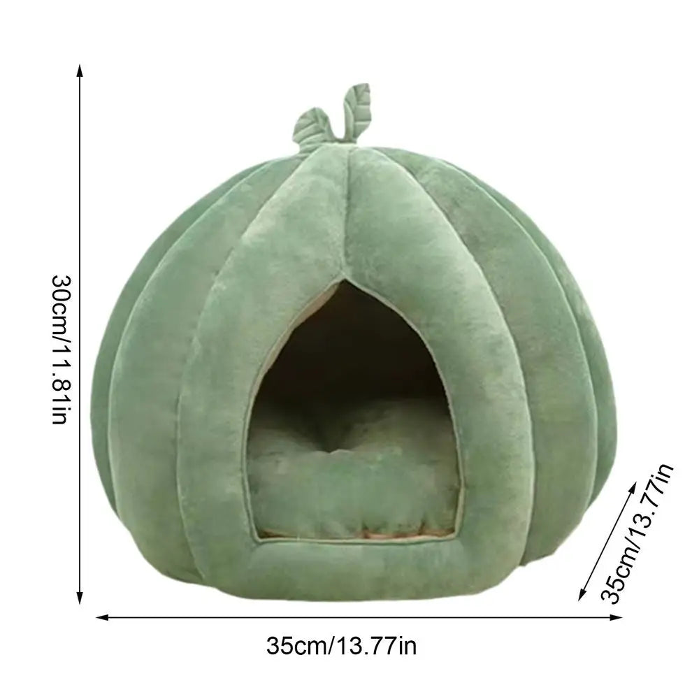 Pumpkin Shape Cat Bed - Warm Cozy Winter Pet House