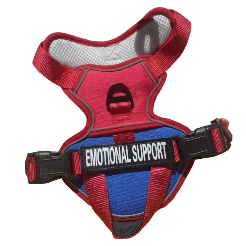 No Pull Dog Harness Medium Fiber Training Harness Adjustable in red and blue with Emotional Support label.