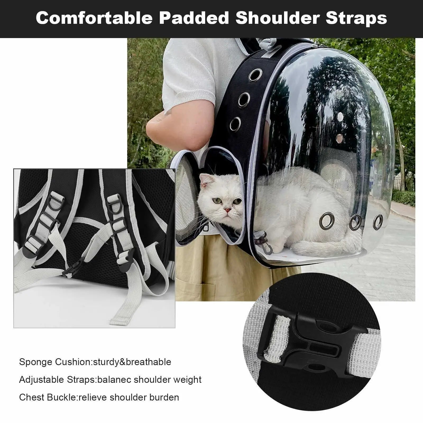 Transparent Cat Backpack Carrier 42x35x25cm Clear Portable See Thr