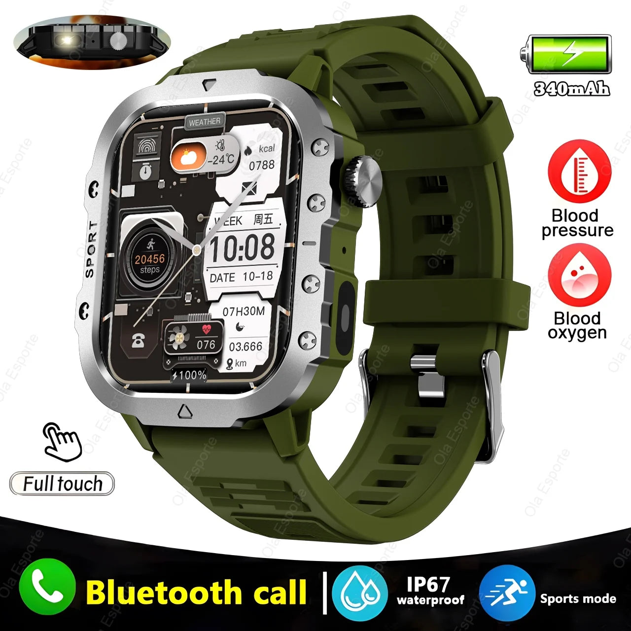 New For Huawei Xiaomi Military GPS Smart Watch Men Flashlight Compass Waterproof