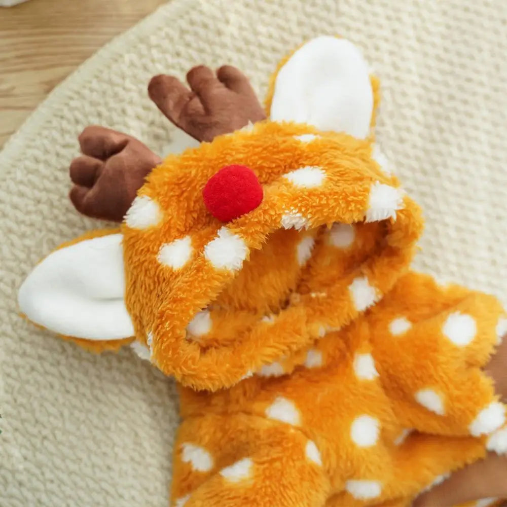 Puppy Christmas Elk Outfit Pet Cosplay Dog Clothes Christmas Fleece Elk Dog Cold Weather Outfits Winter Wear Pet Apparels For