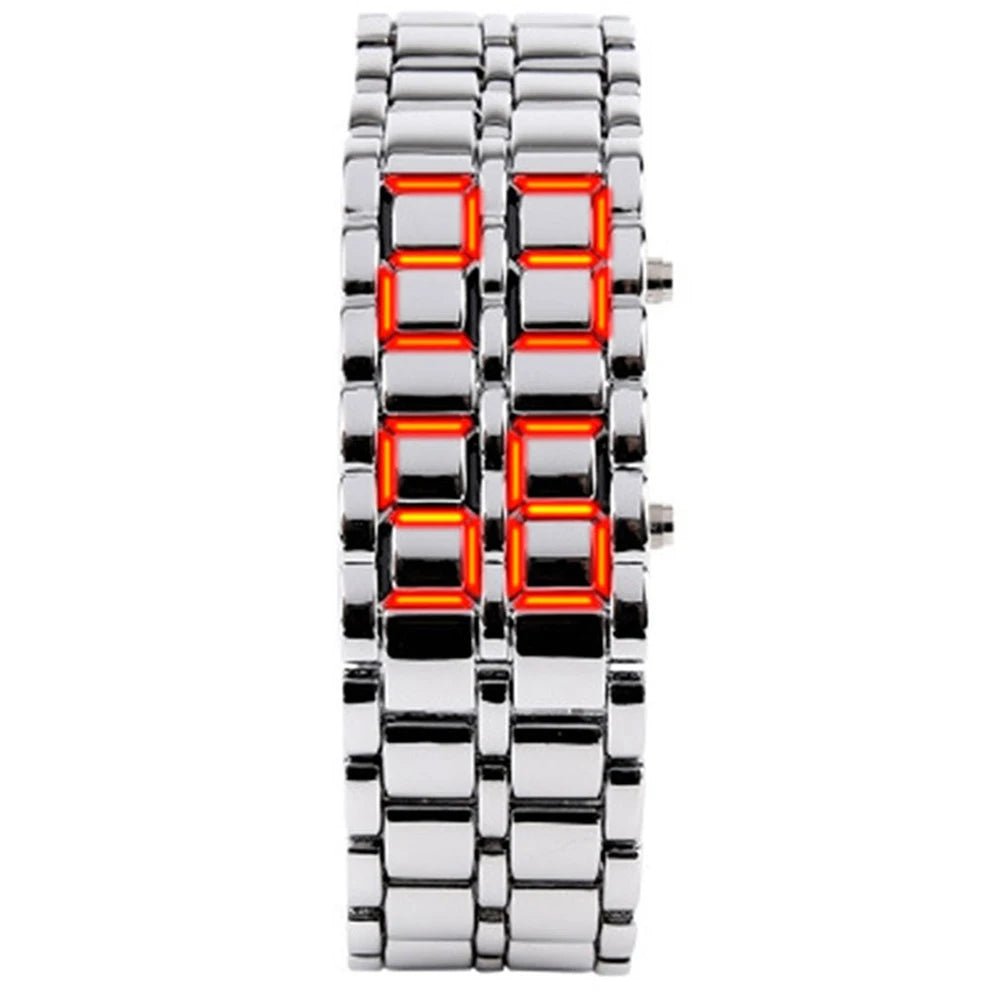 Fashion Mens Digital Lava Wrist Watch Men Black Full Metal Red Blue LED Display Watches