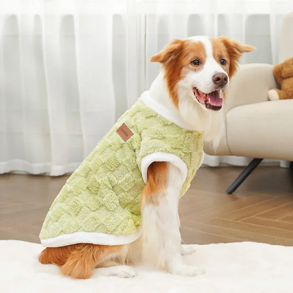flannel dog winter warm sweater in green, cozy and stylish for pets, perfect for winter walks and lounging
