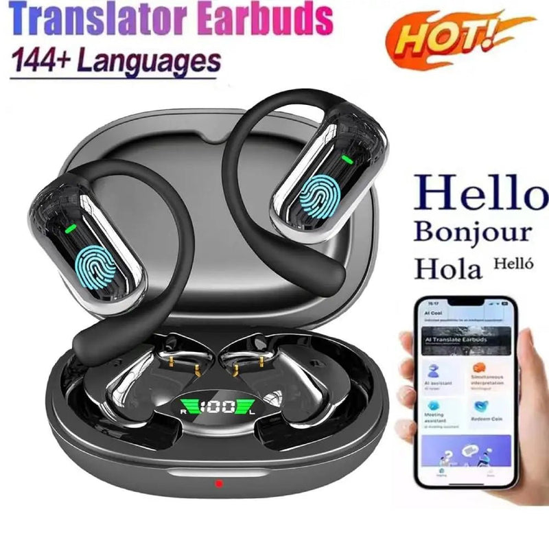 BT 5.3 AI Translation Earbuds with Ear Hook Translator Headphones - Loja Manuel Coelho