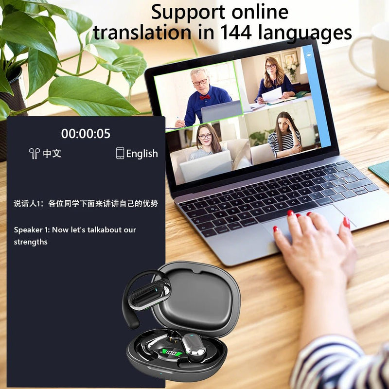 BT 5.3 AI Translation Earbuds with Ear Hook Translator Headphones - Loja Manuel Coelho