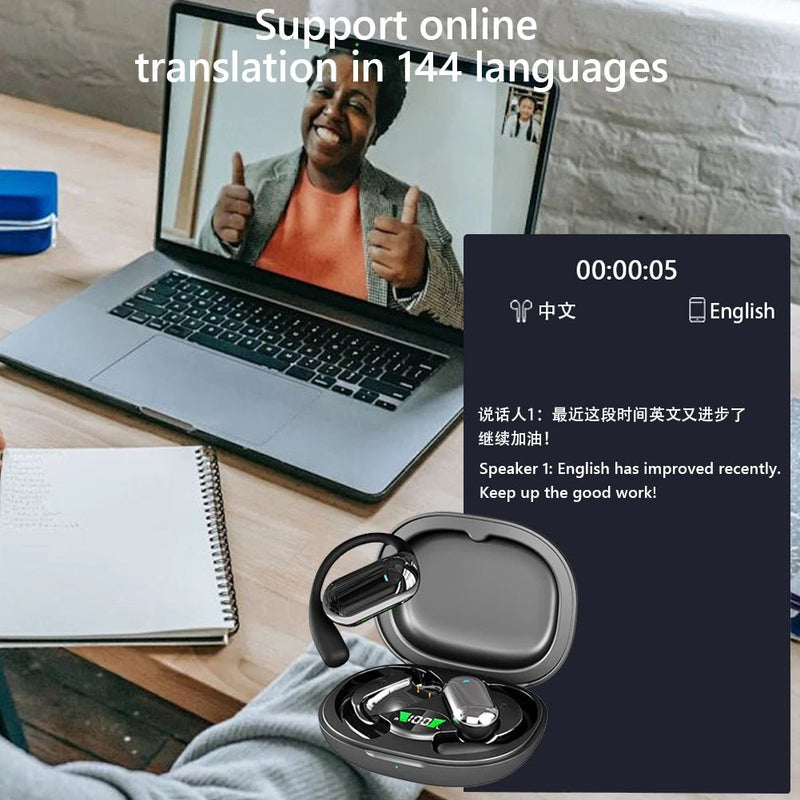BT 5.3 AI Translation Earbuds with Ear Hook Translator Headphones - Loja Manuel Coelho