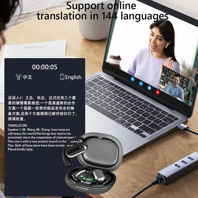 BT 5.3 AI Translation Earbuds with Ear Hook Translator Headphones - Loja Manuel Coelho
