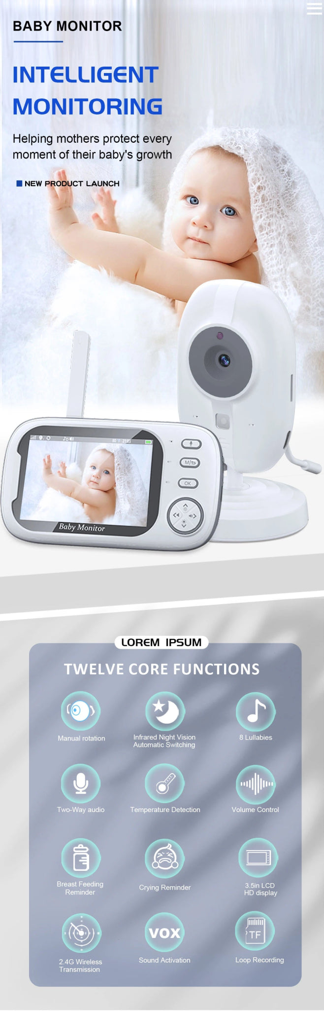 Cdycam New 3.5 inch Wireless Video Baby Monitor Night Vision Temperature Monitoring - Loja Manuel Coelho