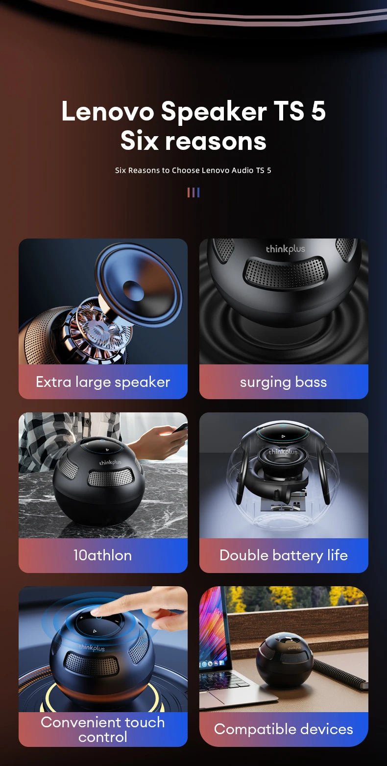 Choice Original Lenovo TS5 Bluetooth V5.3 Speaker Outdoor Long Endurance - Loja Manuel Coelho