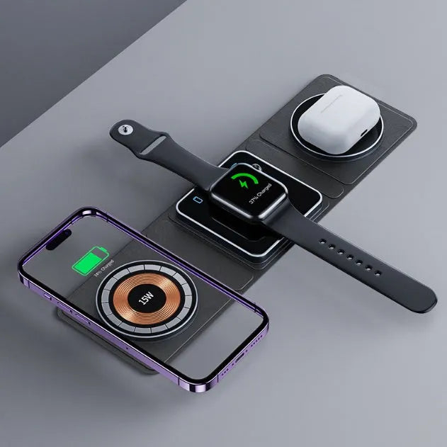 3 IN 1 Magnetic Folding Wireless Charger Station For IPhone Transparent Fast Charging - Loja Manuel Coelho