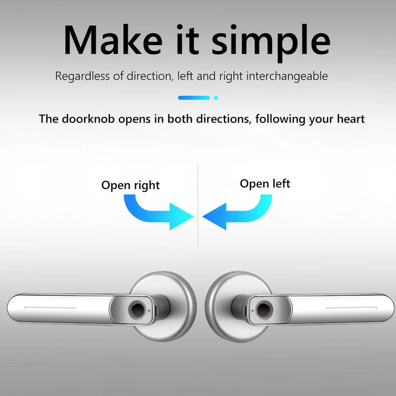 Fingerprint Door Lock Handle USB Rechargeable Anti Theft - Loja Manuel Coelho