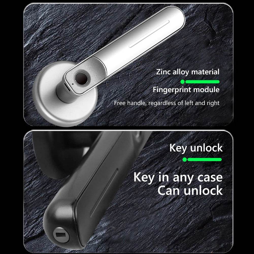 Fingerprint Door Lock Handle USB Rechargeable Anti Theft - Loja Manuel Coelho