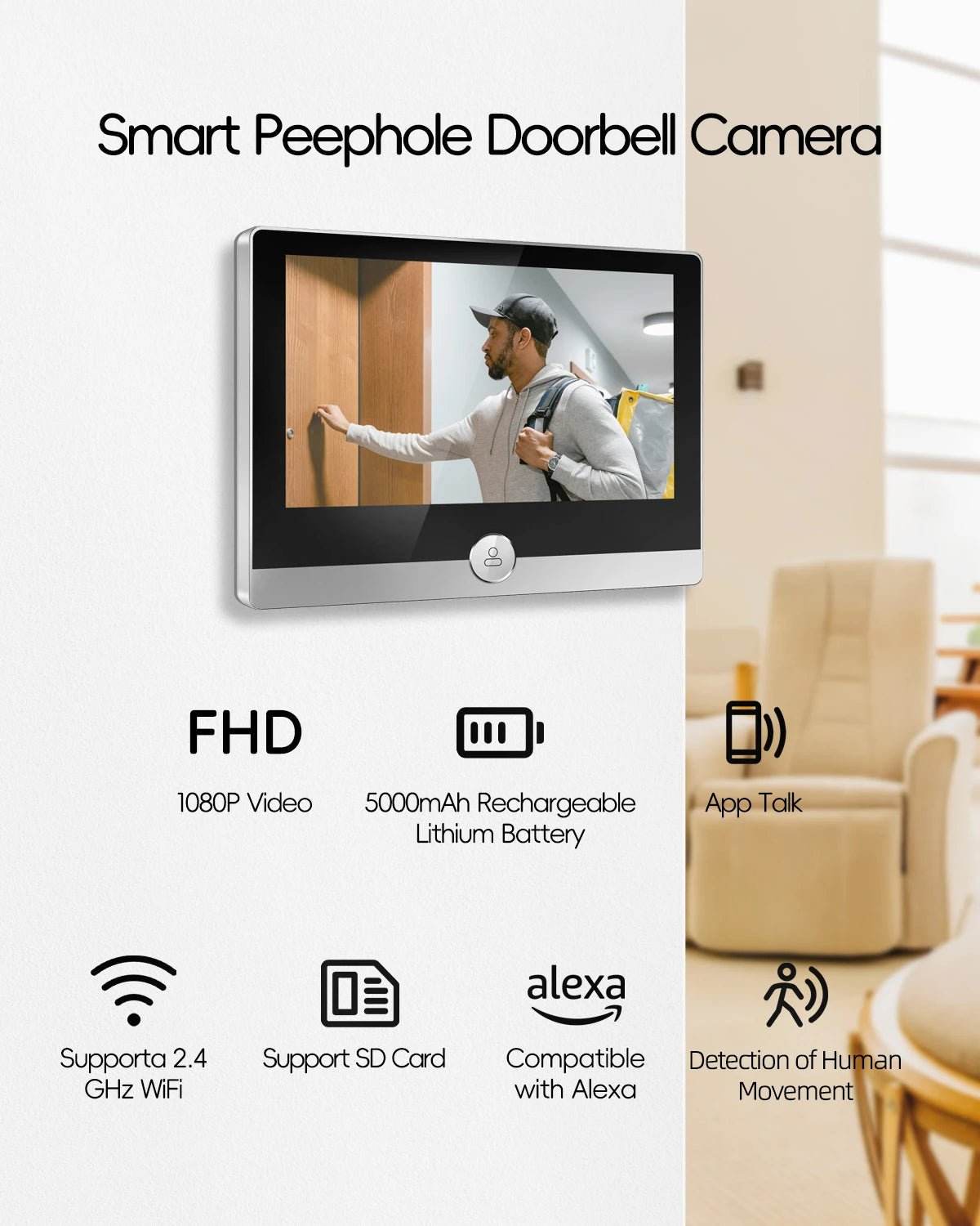 Jeatone Smart WiFi Video Peephole Doorbell Camera - Loja Manuel Coelho
