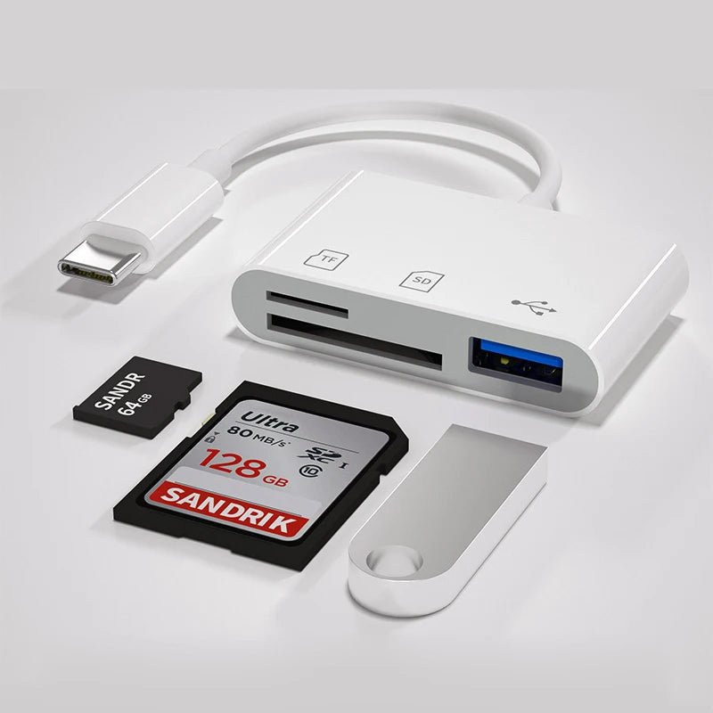 KUTOU 3 In 1 Adapter TF CF SD Memory Flash Card Reader USB Type C OTG - Loja Manuel Coelho