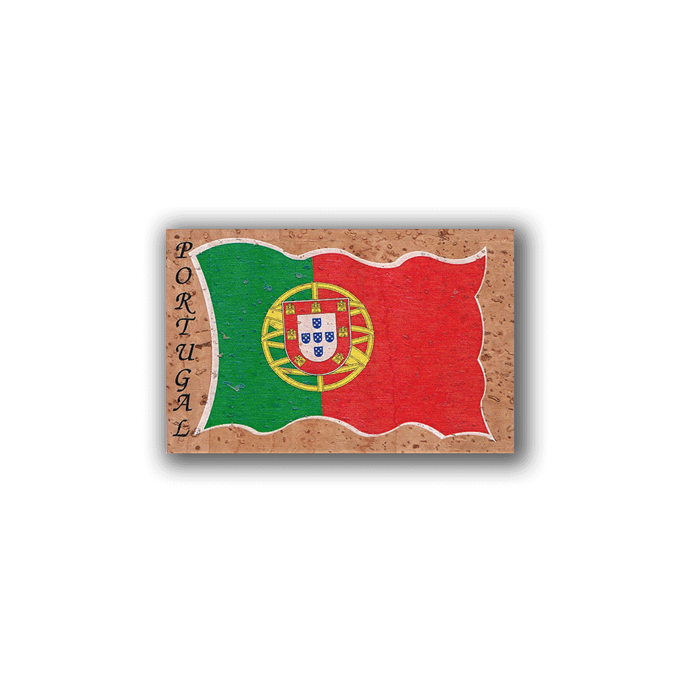 Íman de cortiça com a bandeira de Portugal e o nome do país.