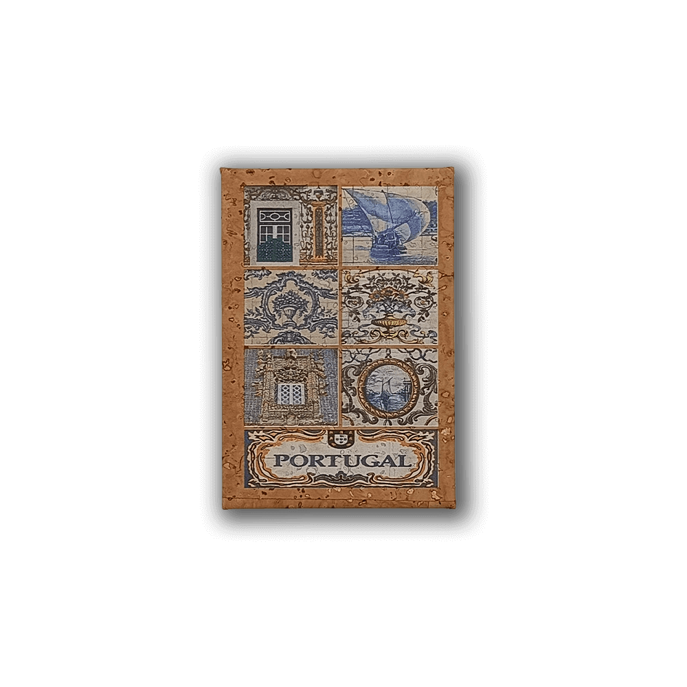 Íman de cortiça com azulejos portugueses tradicionais.