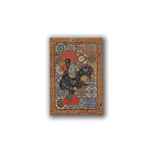 Íman de cortiça com Galo de Barcelos em azulejos.