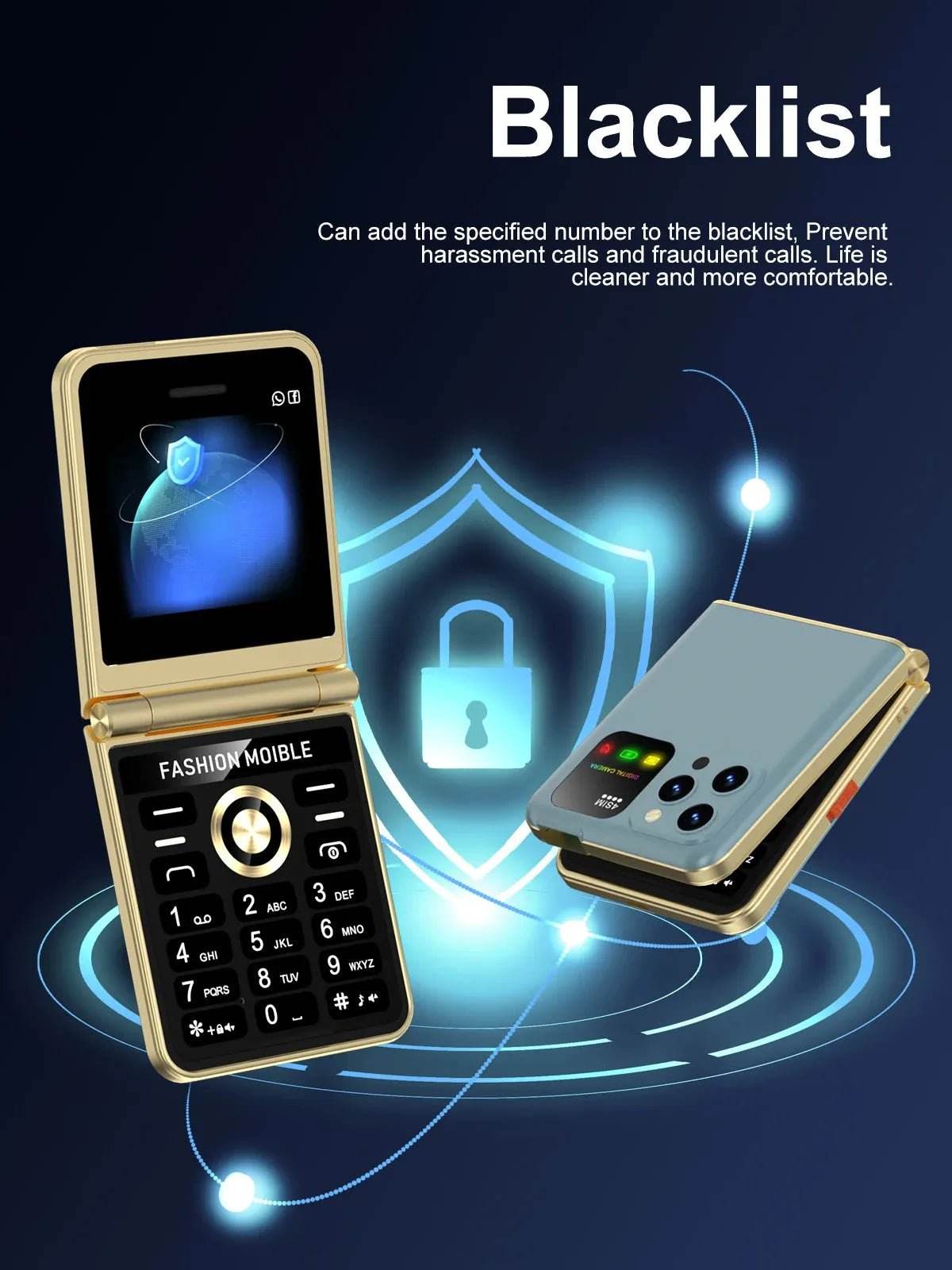 Mobile Phone New Flip 4 SIM Card Speed Dial Magic Voice - Loja Manuel Coelho