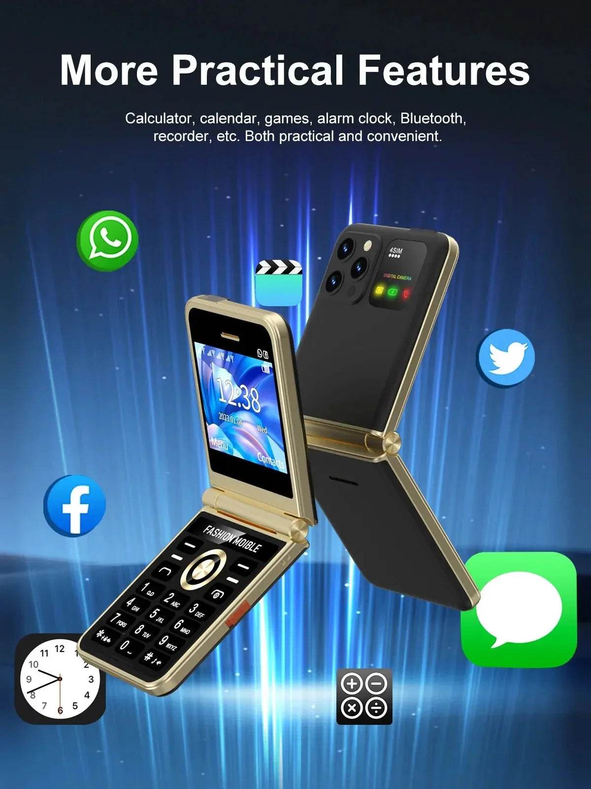 Mobile Phone New Flip 4 SIM Card Speed Dial Magic Voice - Loja Manuel Coelho