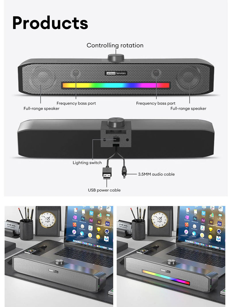 Original Lenovo TS33 Wired and Bluetooth 5.0 Speaker 360 Home Movie Surround Sound Bar - Loja Manuel Coelho